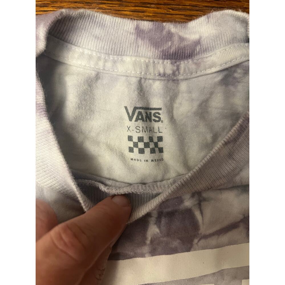 Vans Purple Gray Tie Dye Marbled Crop Long Sleeve Shirt X-Small XS Checkerboard - Picture 8 of 12